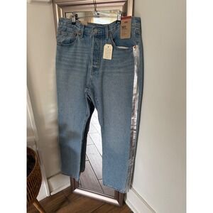 Levis 501 Original High Rise Straight Leg Jeans Silver Side Stripe 32x30 NWT